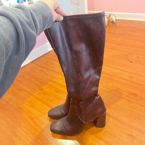 Franco Sarto red and black snakeskin leather knee high boots Gardenia Boot